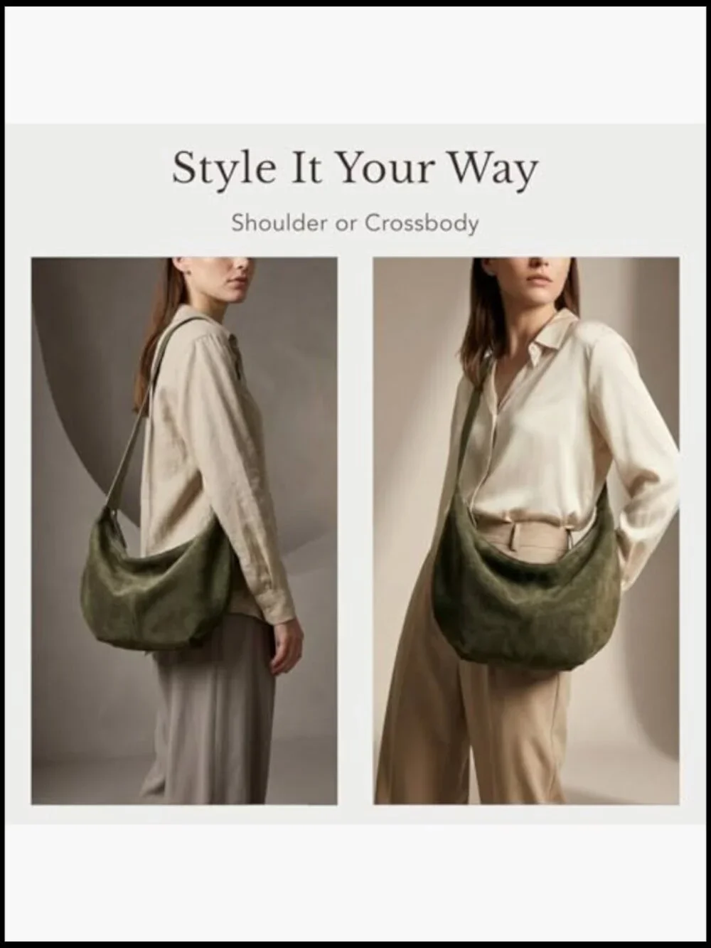 Faux Suede Crescent Hobo Crossbody Bag with Zipper Closure - Picture 7 of 7